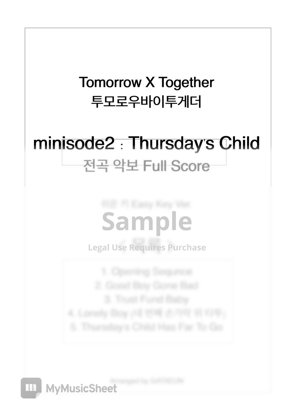 Tomorrow X Together - minisode2 Full Score Original Key + Easy Key by GATAEUN