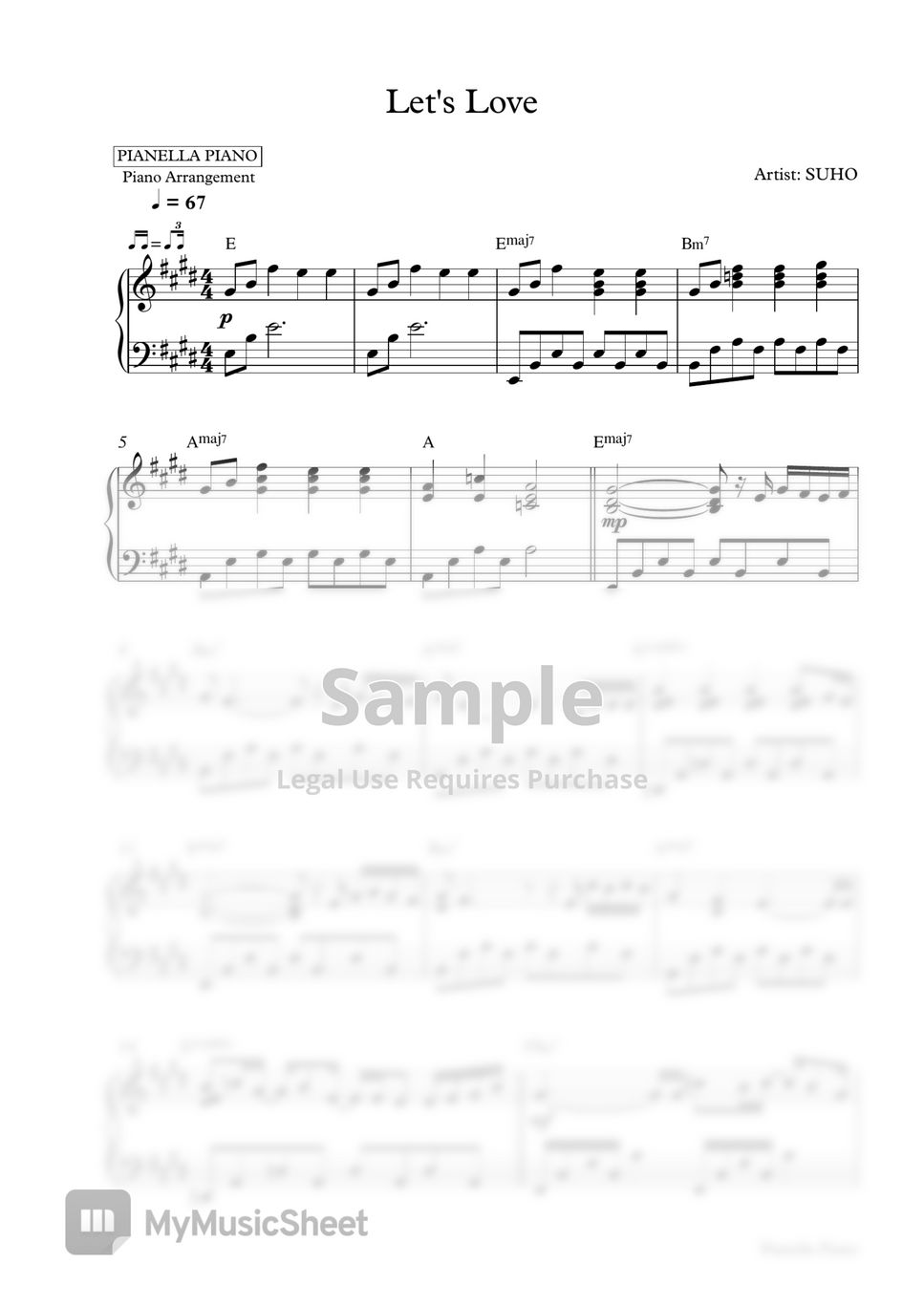 SUHO - Let's Love (Piano Sheet) Sheets by Pianella Piano