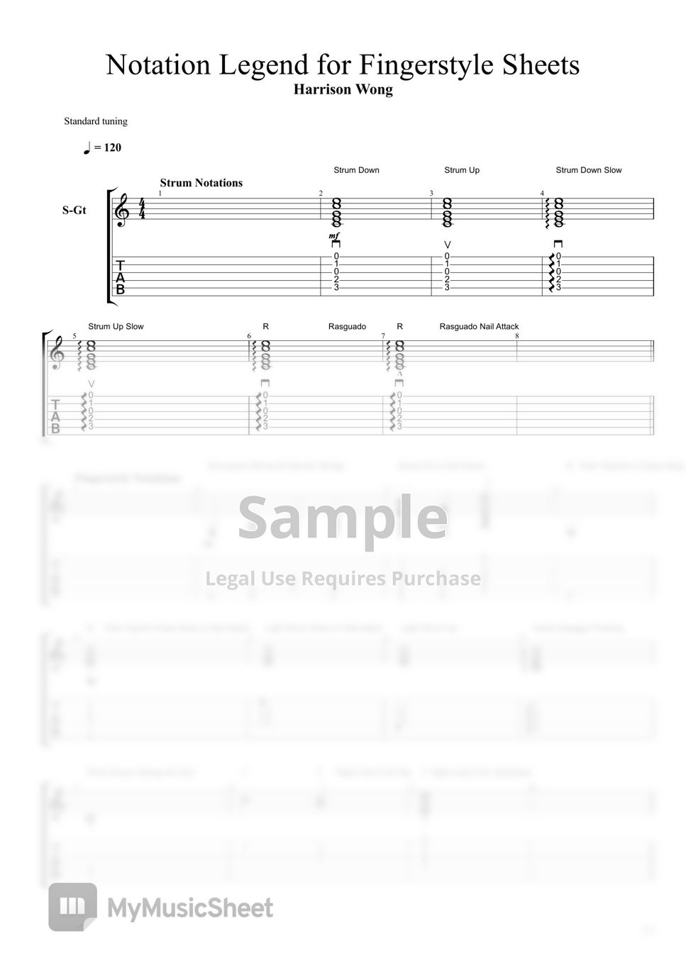 Harrison Wong - Music Sheet/Tablature Notation Legend (See description)