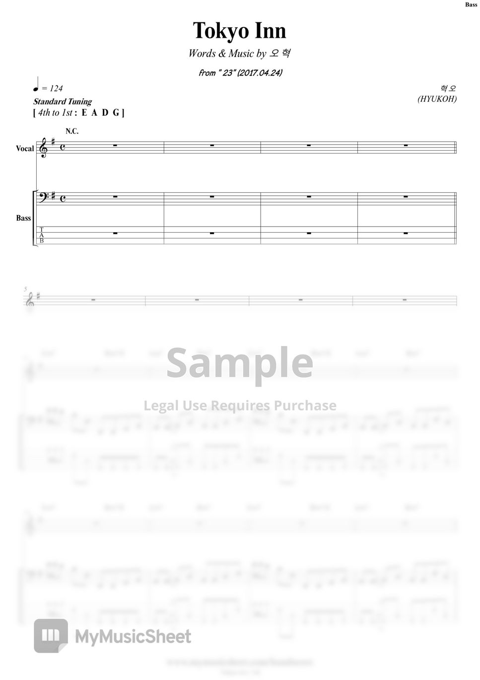HYUKOH - Tokyo Inn | Bass Sheets