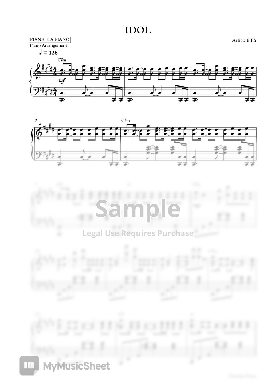 Bts - Idol (Piano Sheet) Bản Nhạc By Pianella Piano