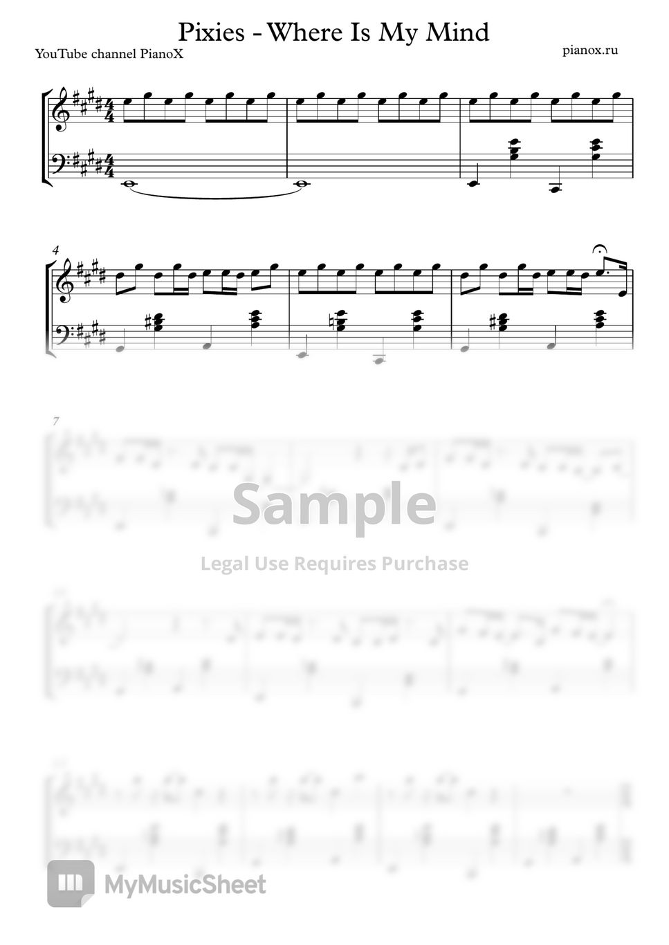 Pixies where is my mind sheets by pianox