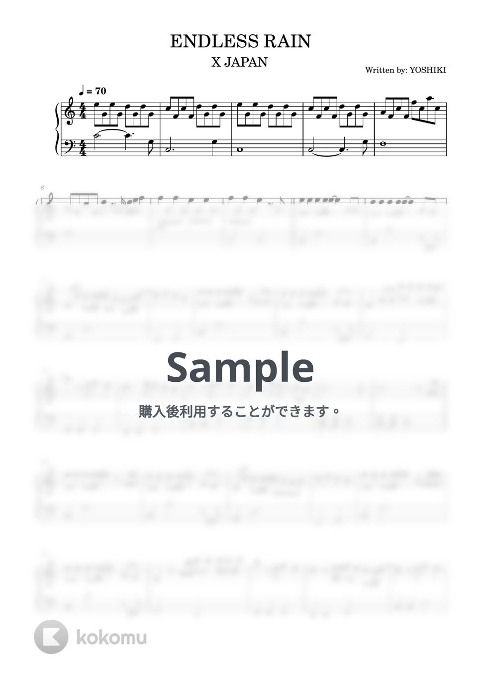 X JAPAN - ENDLESS RAIN (ピアノソロ／初級) by gokigen pichan