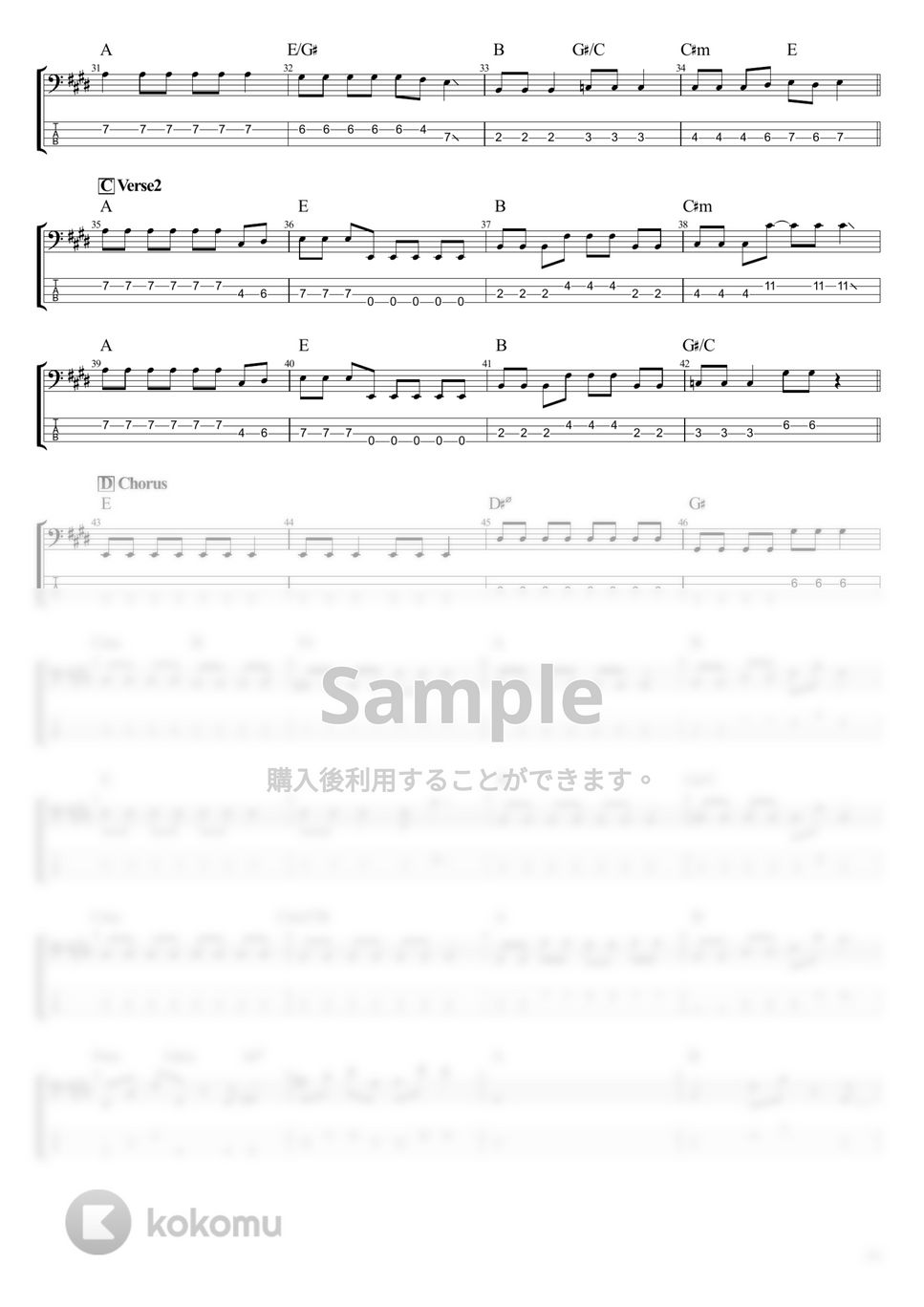 結束バンド - ひみつ基地 (ベース Tab譜 4弦) by T's bass score
