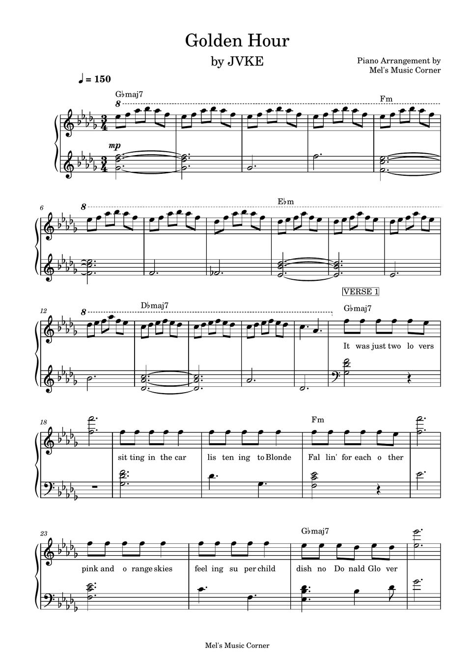 JVKE - Golden Hour SLOWER VERSION, LOWER KEY (piano sheet music) 악보 by