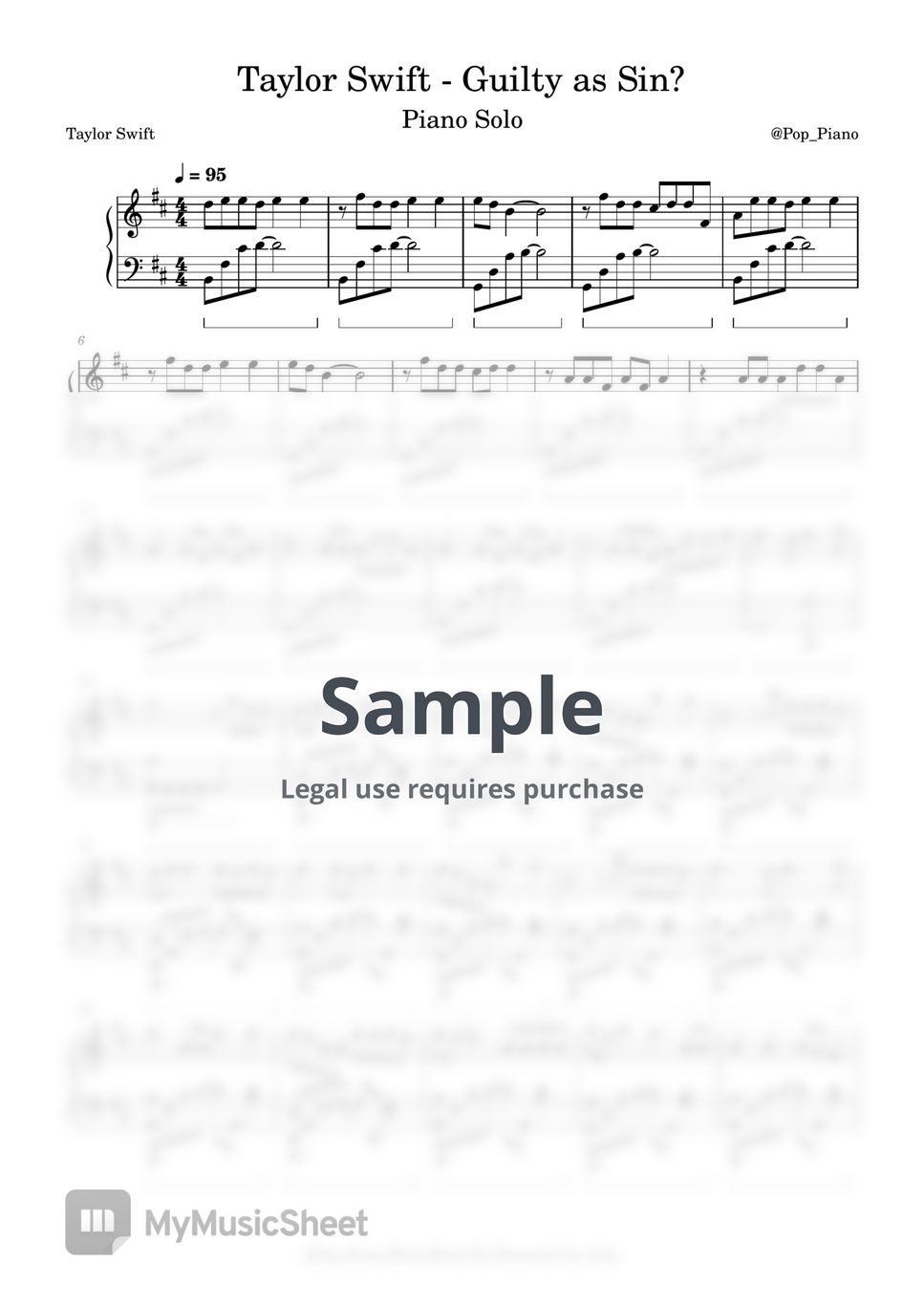 Taylor Swift - Guilty as Sin? Sheets by Pop Piano
