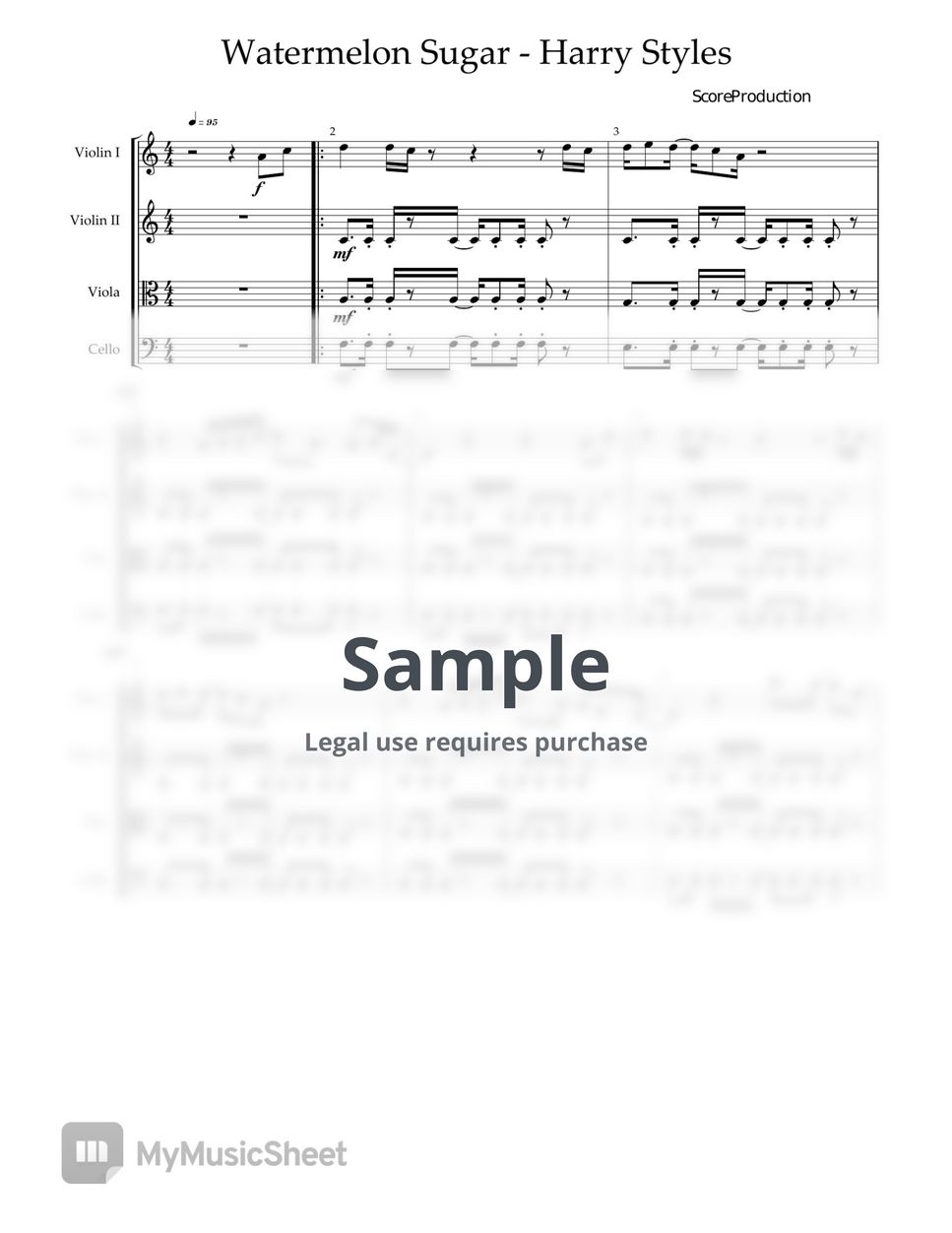Harry Styles - Watermelon Sugar (for string quartet Score+Parts) by ScoreProduction
