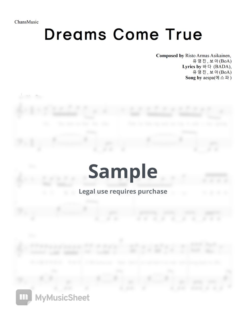aespa Dreams Come True (Easy Version) 악보 by ChansMusic