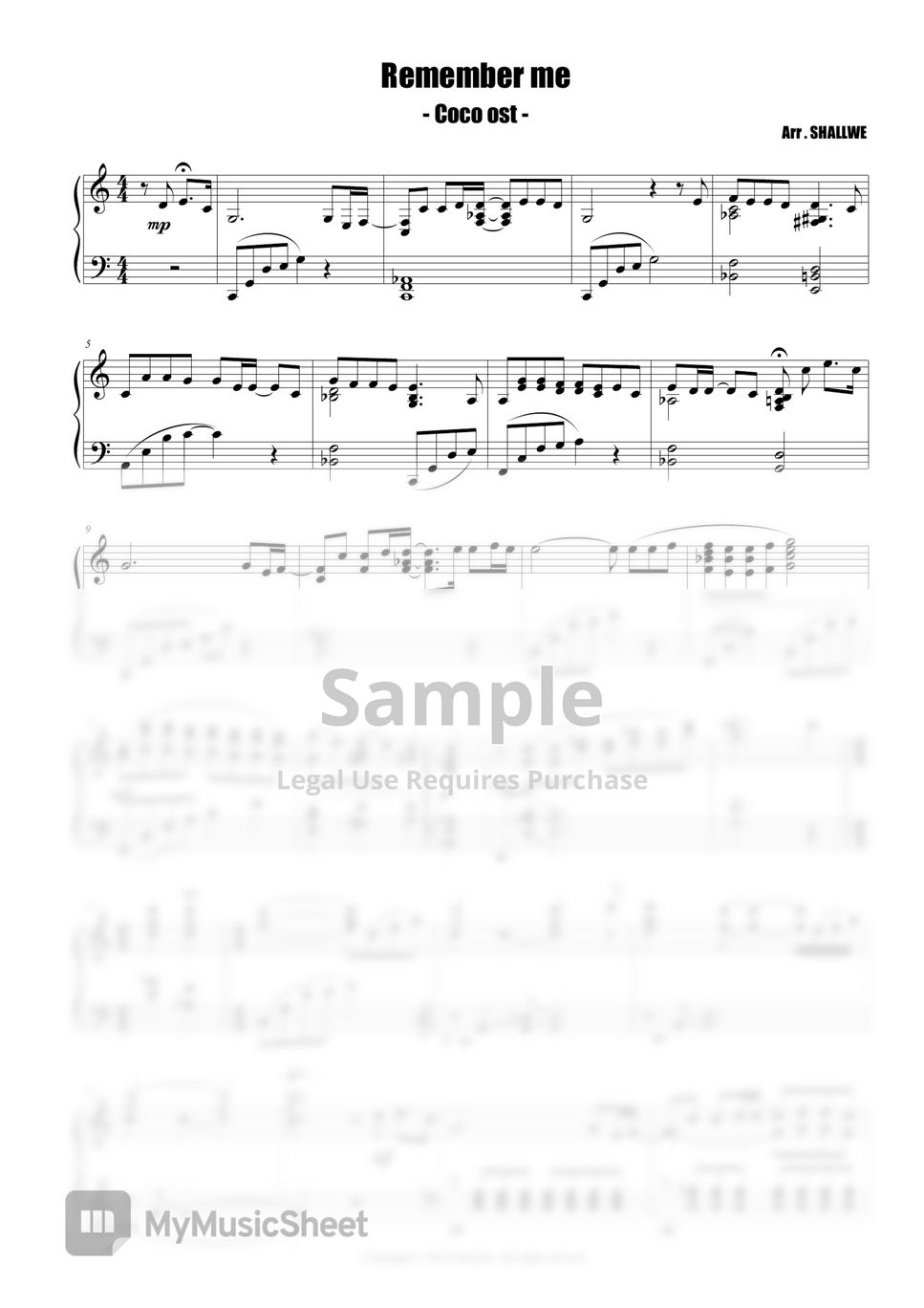 CoCo ost Remember me (Piano cover) 楽譜 by Shallwe