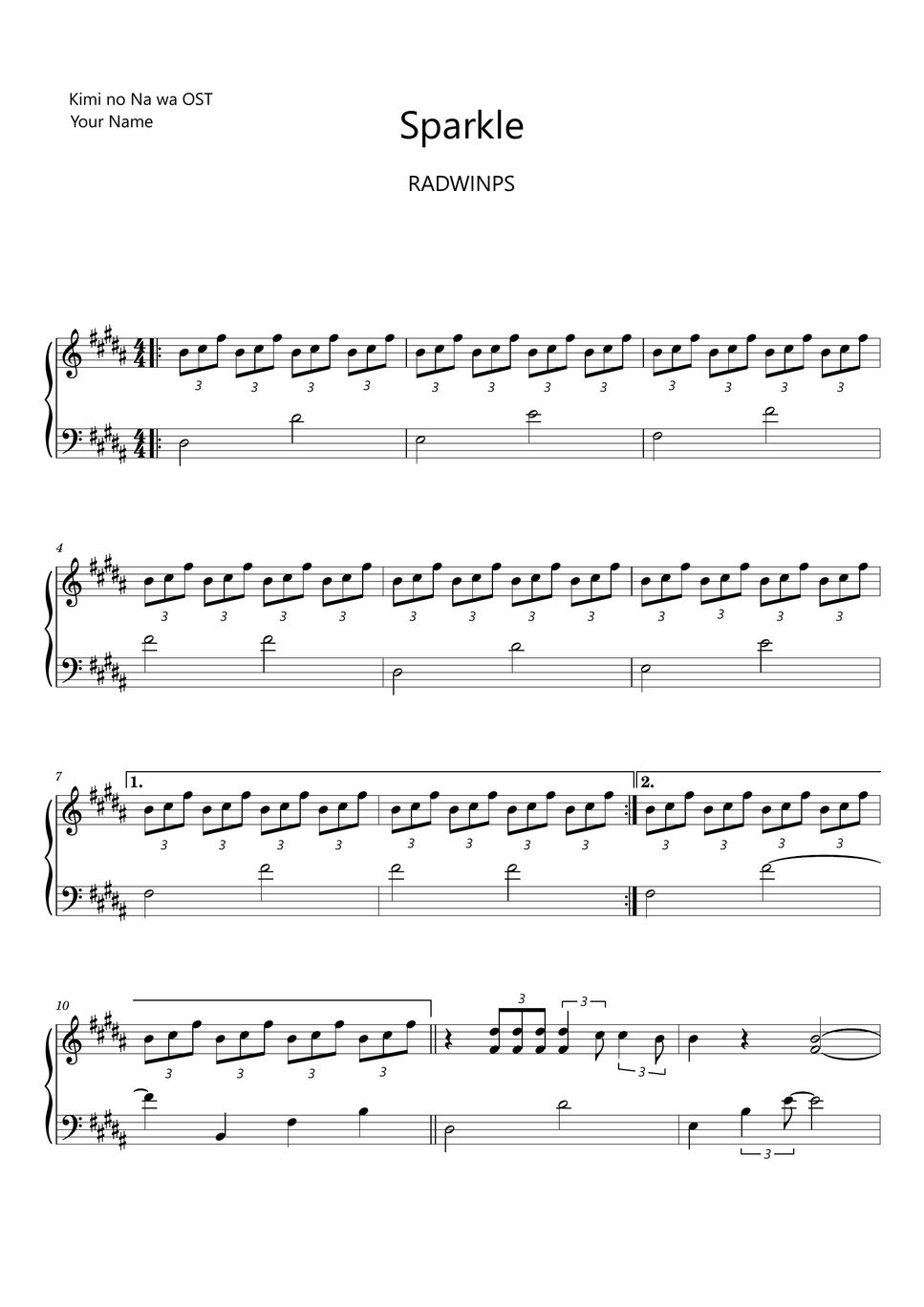 RADWINPS - Sparkle (Your Name) (Sheet Music, MIDI,) Sheets by sayu