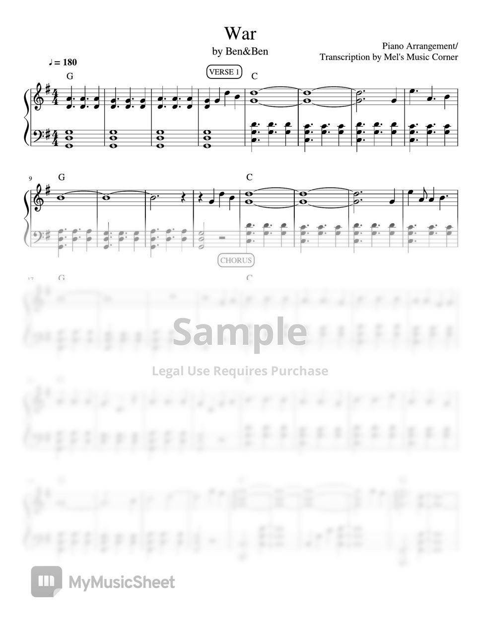 Ben&Ben - War (piano sheet music) by Mel's Music Corner