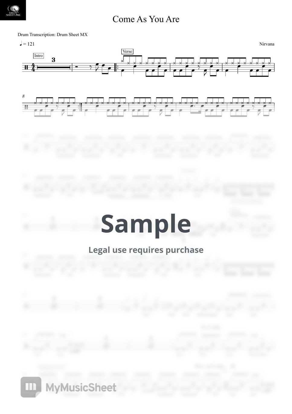 Nirvana - Come As You Are by Drum Sheet MX