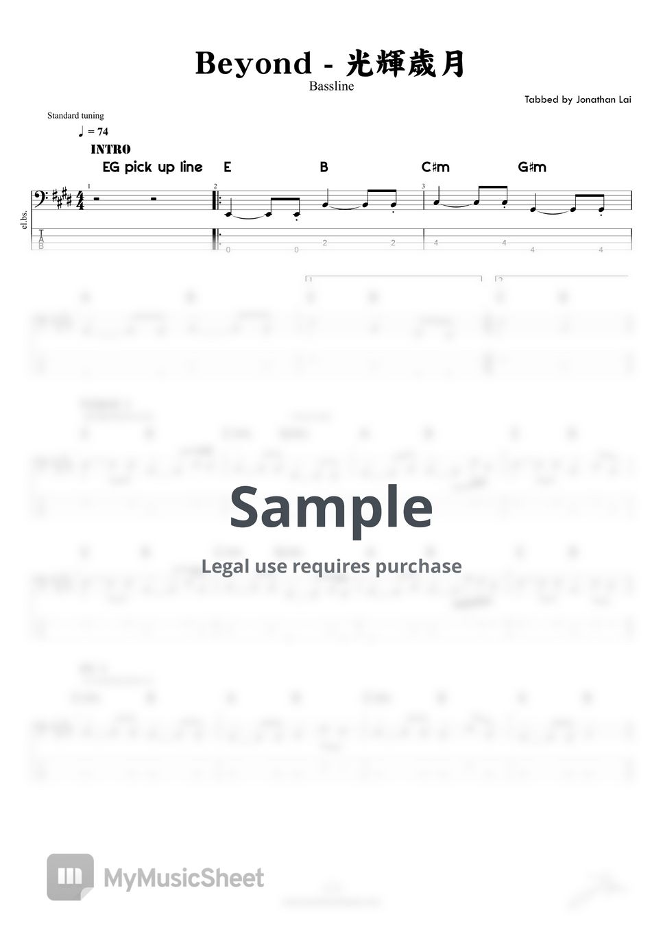 Beyond - 光輝歲月 (Bass Guitar Score) by Jonathan Lai