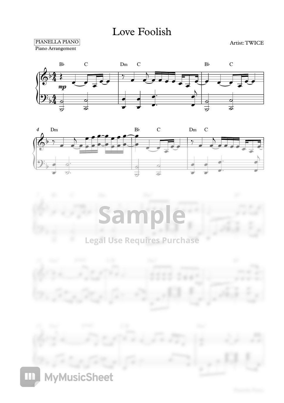 TWICE - Love Foolish (Piano Sheet) by Pianella Piano