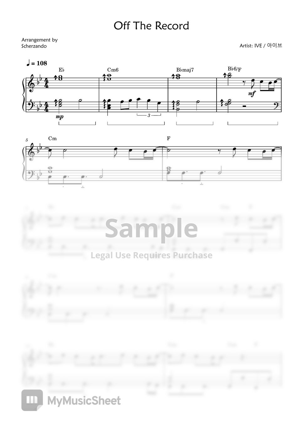 Ive off the record piano arrangement sheets by scherzando