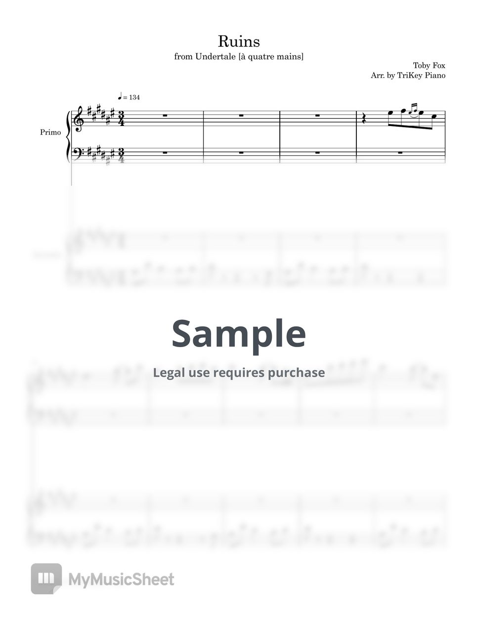 Undertale - Ruins (4 Hands) Sheets by Trikey Piano