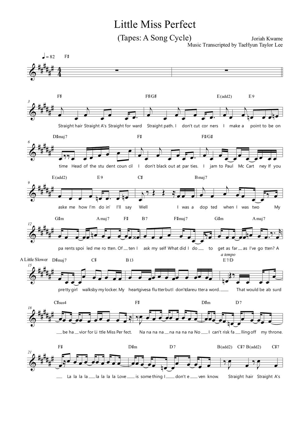 뮤지컬 Tapes A Song Cycle Miss Little Perfect Sheets by TaeHyun Taylor Lee