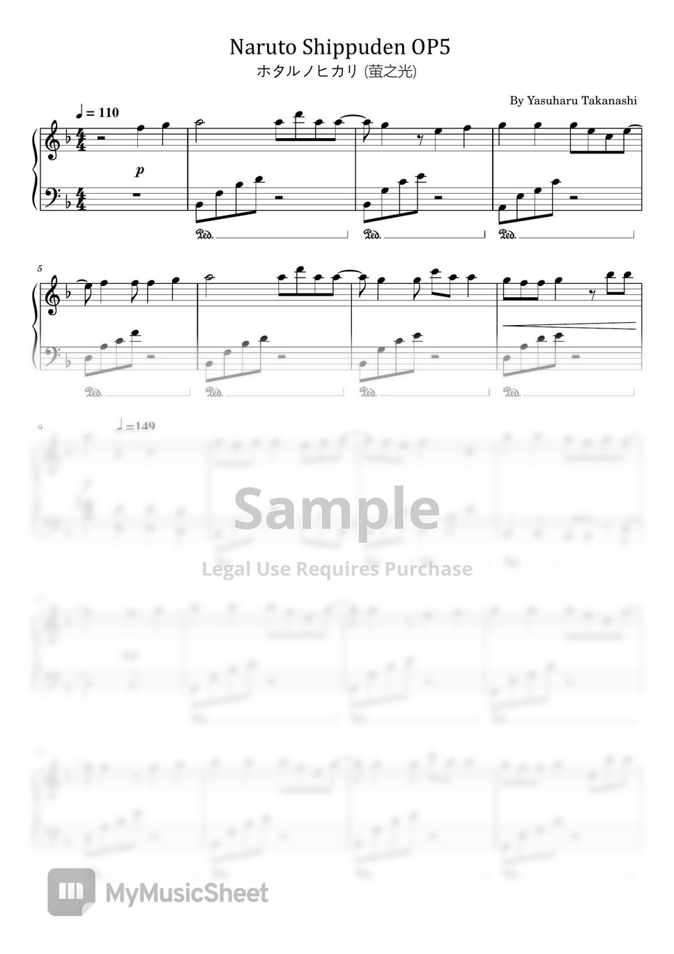 Yasuharu Takanashi - Naruto Shippuden OP5 (For Easy Piano) by poon
