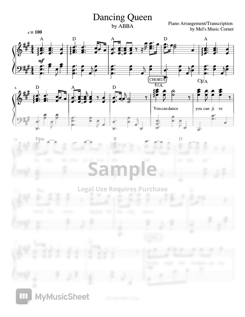 ABBA - Dancing Queen (piano sheet music) by Mel's Music Corner