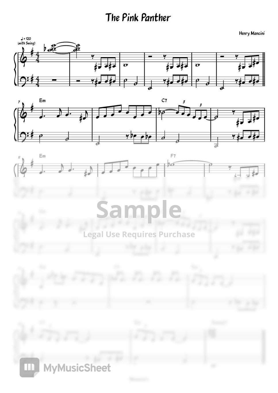 Henry Mancini - The Pink Panther (Piano) 楽譜 by Meowscore