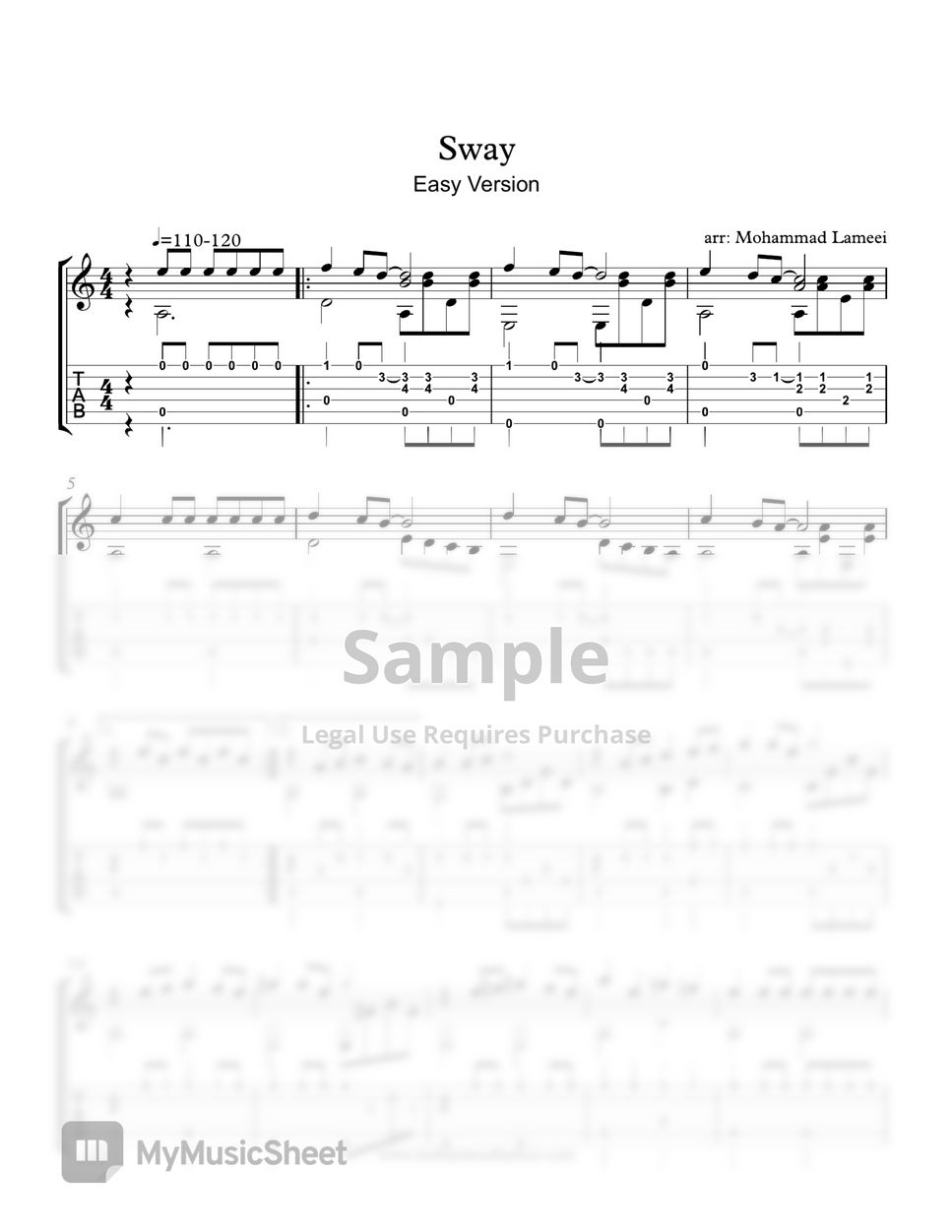 Quién será Sway Easy Version Tab + 1staff by Mohammad Lameei