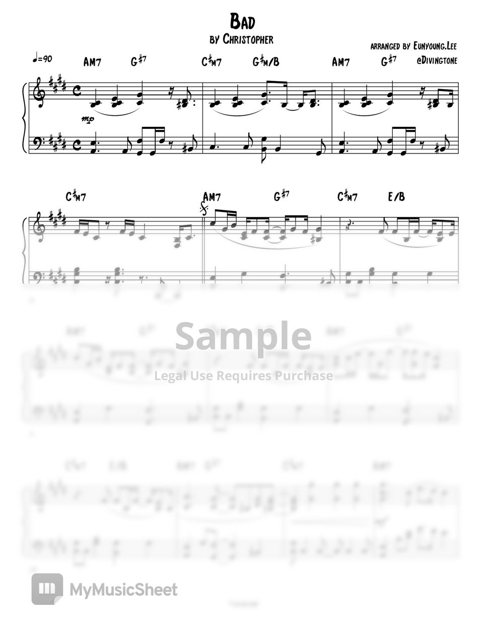 Christopher/크리스토퍼 - Bad (piano sheet/피아노 악보) by Divingtone