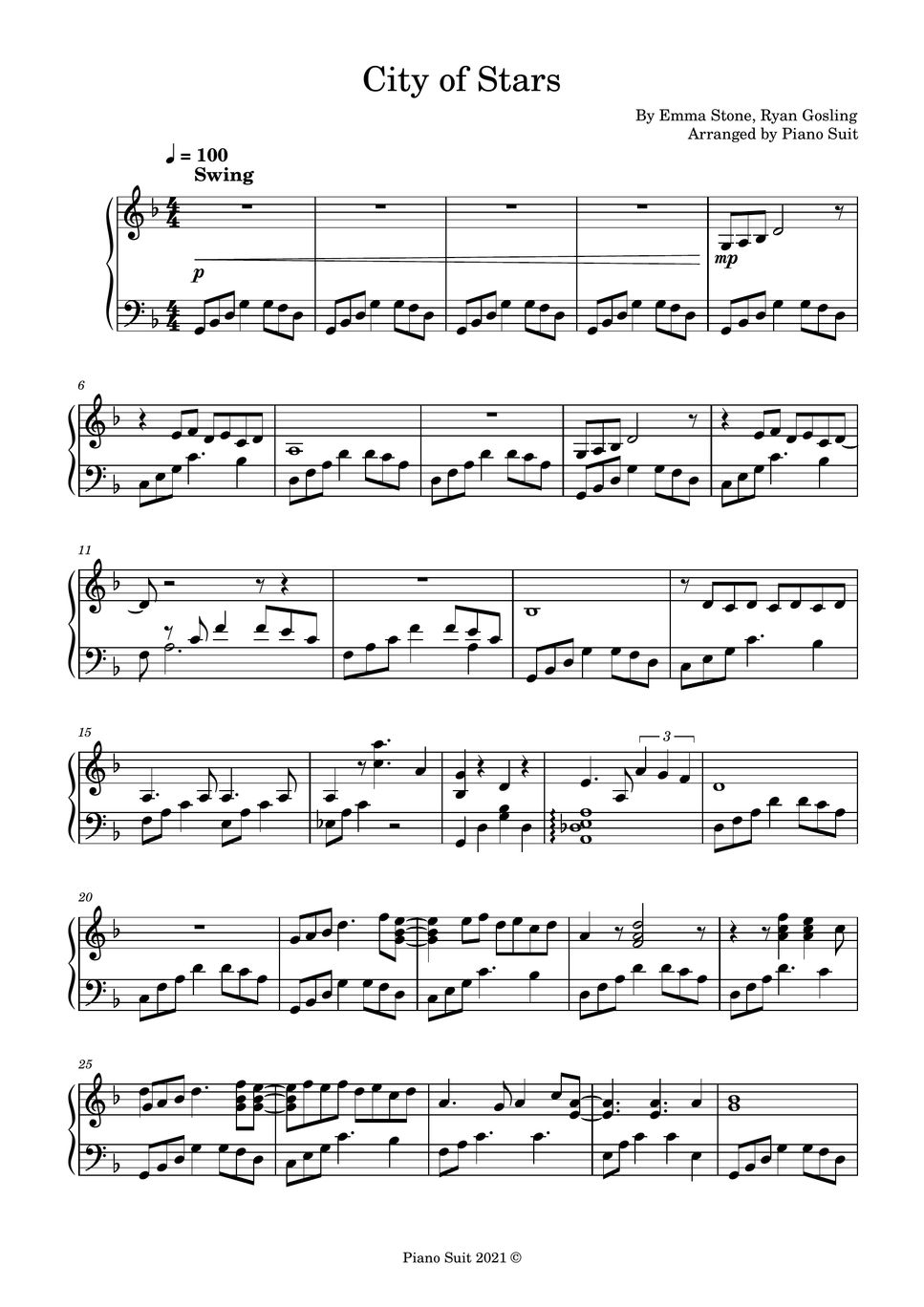 Ryan Gosling, Emma Stone City of Stars Sheet by Piano Suit