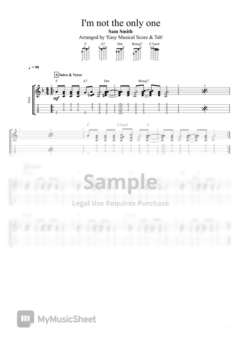 Sam Smith - I'm Not The Only One (tab for Ukulele) by Easy Musical Score & Tab