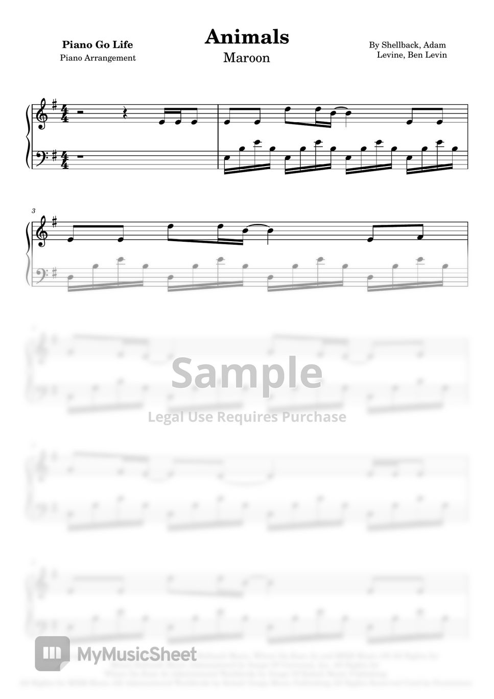 Maroon 5 Animals Sheets by Piano Go Life