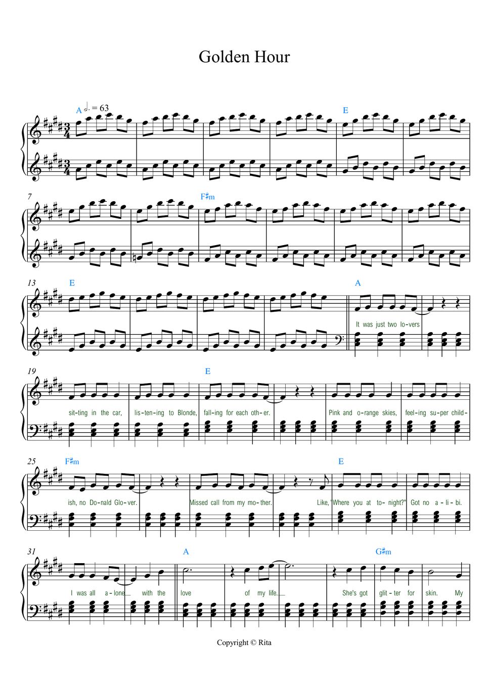 JVKE - Golden Hour (With chords and lyrics) Sheet Music by Rita B