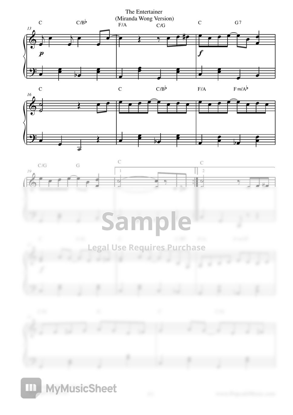 Scott Joplin The Entertainer Easy Piano Solo Sheets by Miranda Wong