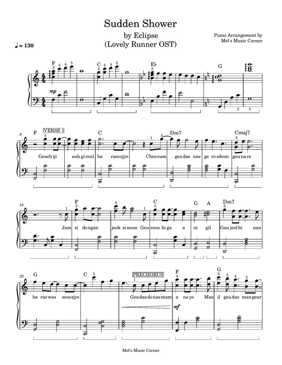 Eclipse - Sudden Shower (Lovely Runner OST) piano sheet music by Mel's Music Corner
