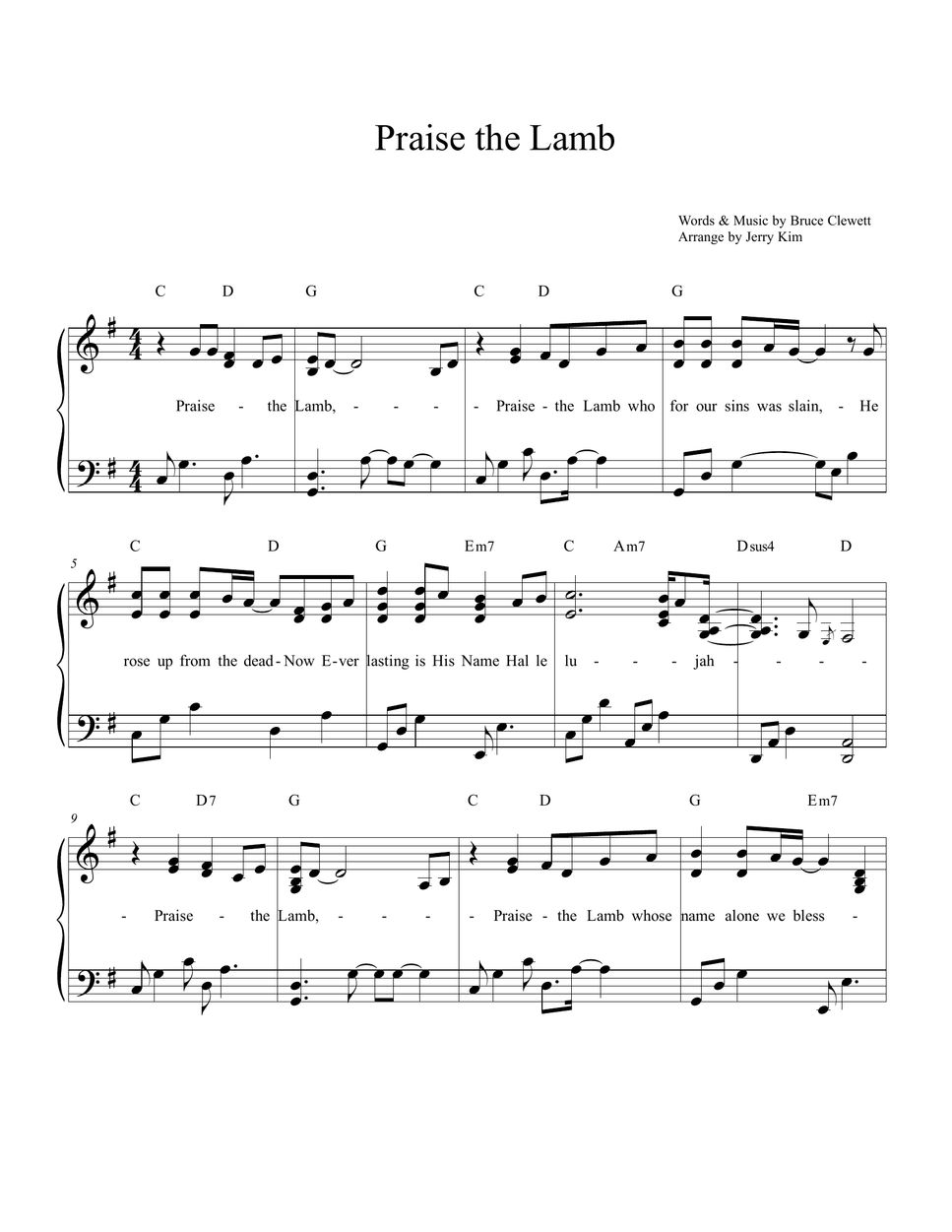 Bruce Clewett - Praise the Lamb (어린양 찬양) (G Key) Sheets by Jerry Kim (제리킴)