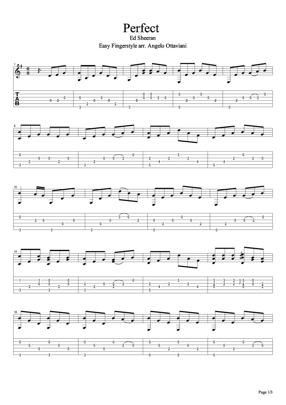 Ed Sheeran Perfect Easy Fingerstyle Sheet by Guitar