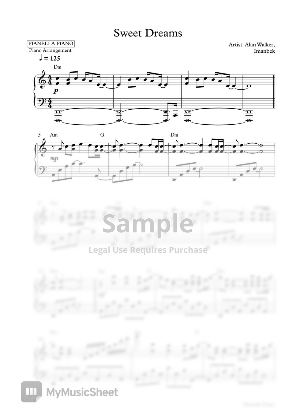Alan Walker x Imanbek - Sweet Dreams (Piano Sheet) by Pianella Piano