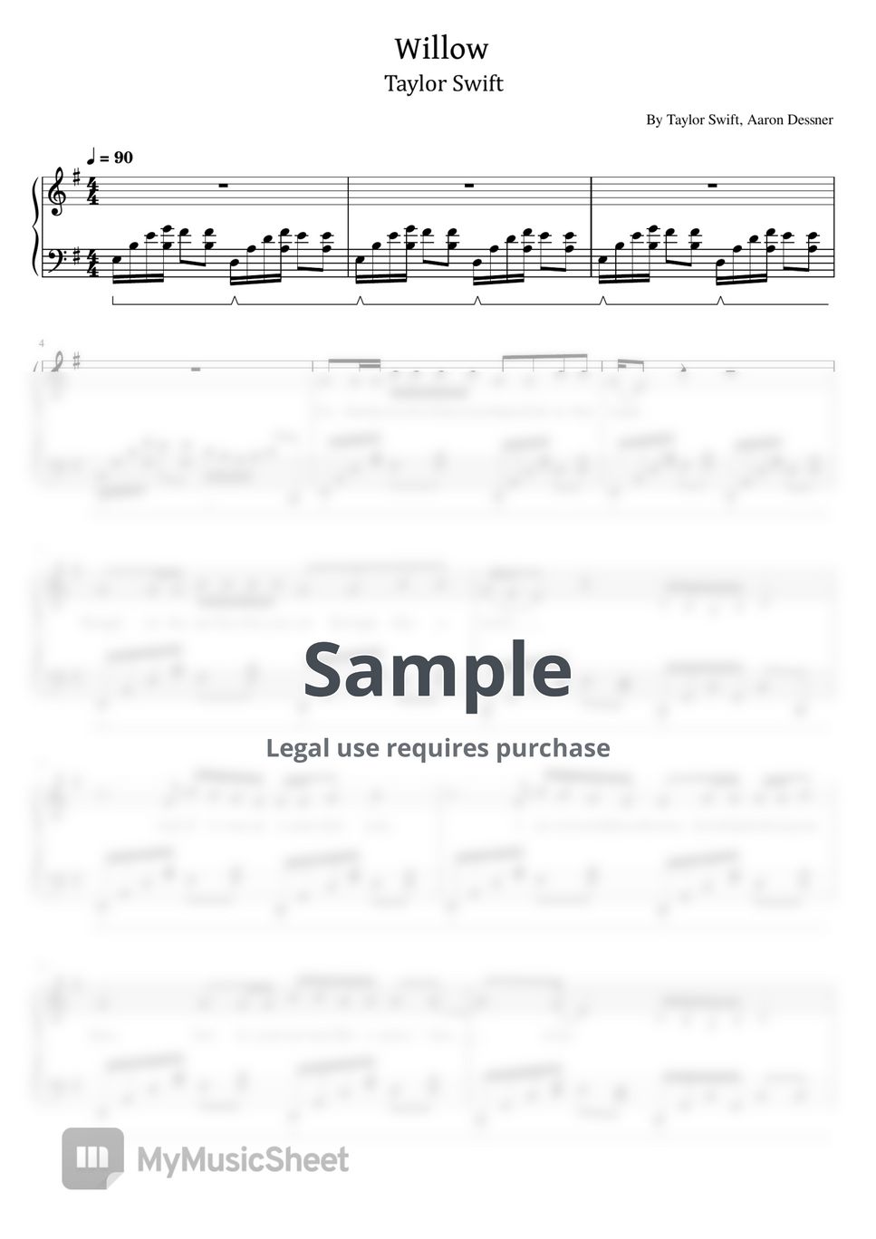 By Taylor Swift, Aaron Dessner Willow (For Piano Solo) Sheets by poon