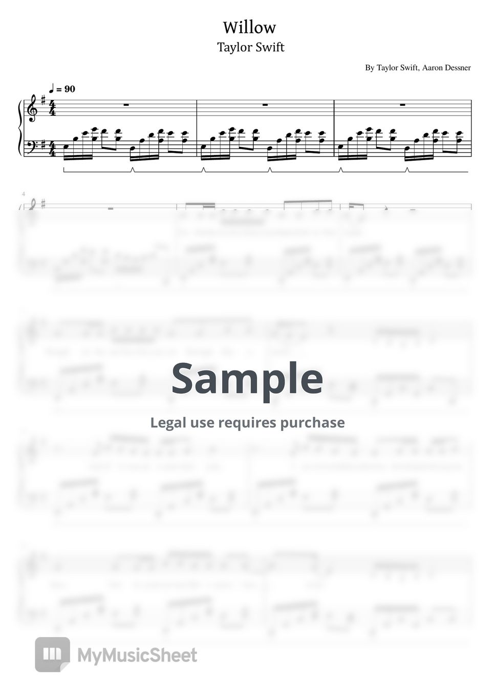 By Taylor Swift, Aaron Dessner - Willow (For Piano Solo) by poon