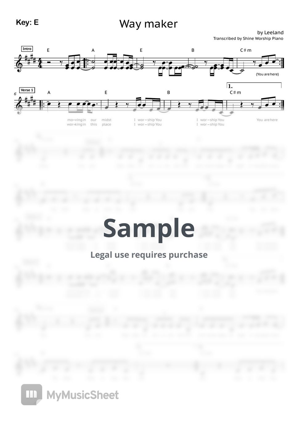 Sinach way maker sheets by shine worship piano