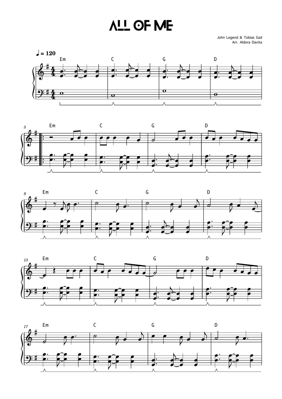 John Legend - All of Me (Beginner Level) Sheets by Aldora Davita