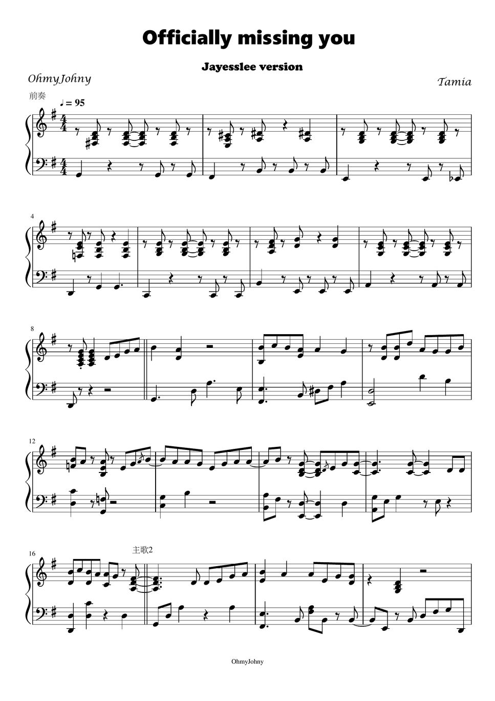 Tamia officially missing you piano sheet by johny