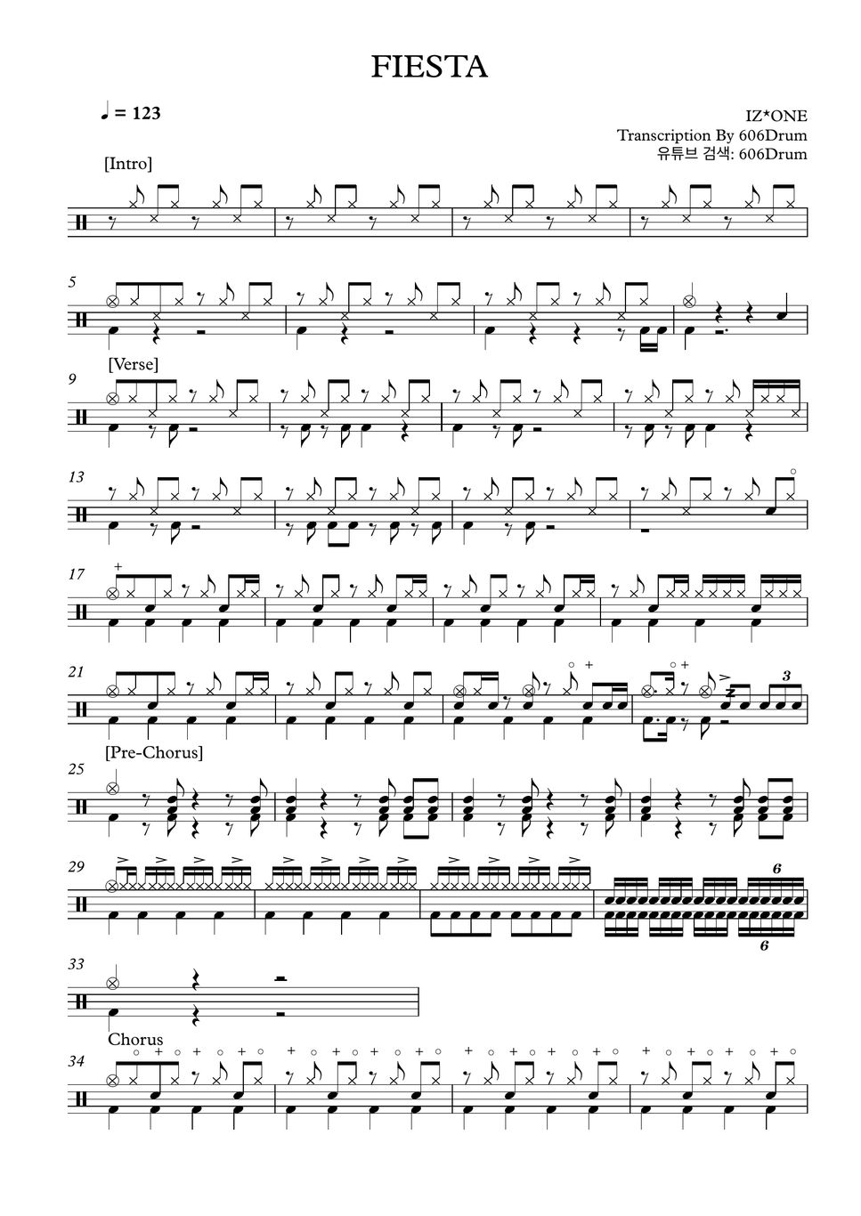 아이즈원 (IZ*ONE) - FIESTA (Drum) Sheet by 606Drum