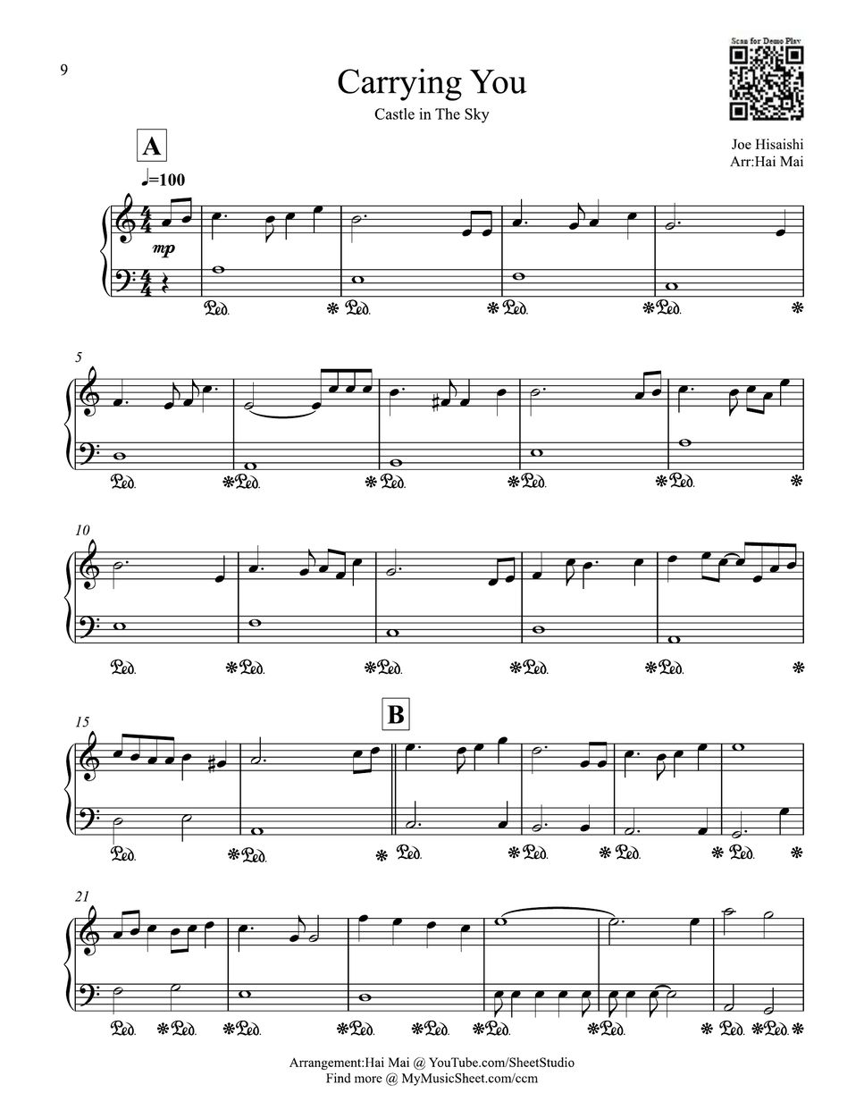 Castle in the sky carrying you for easy piano sheet by hai mai