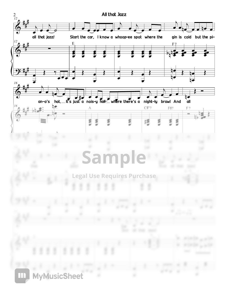 Musical 'Chicago' OST All that Jazz (3단(piano+vocal)) Sheets by Sunny