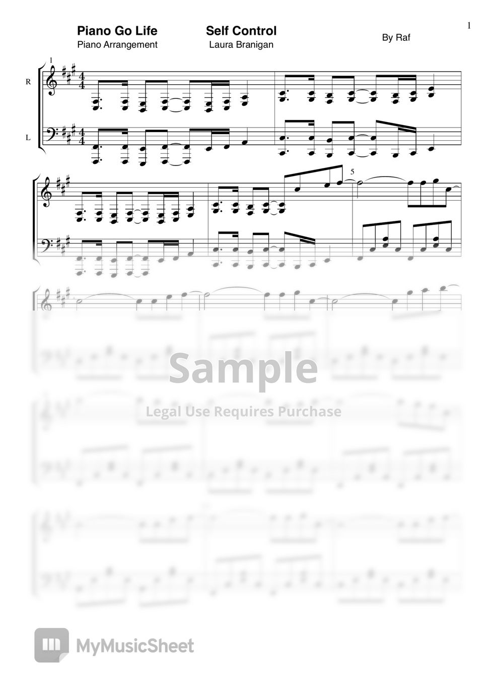 Raf Self Control (Laura Branigan) Sheet by Piano Go Life