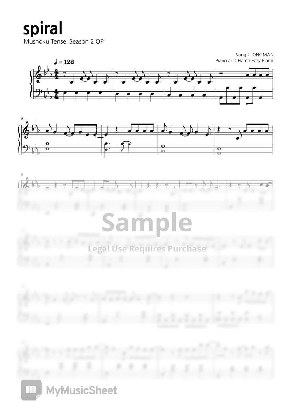 LONGMAN spiral (Mushoku Tensei Season 2 OP Easy ver) Sheets by Haren Easy Piano