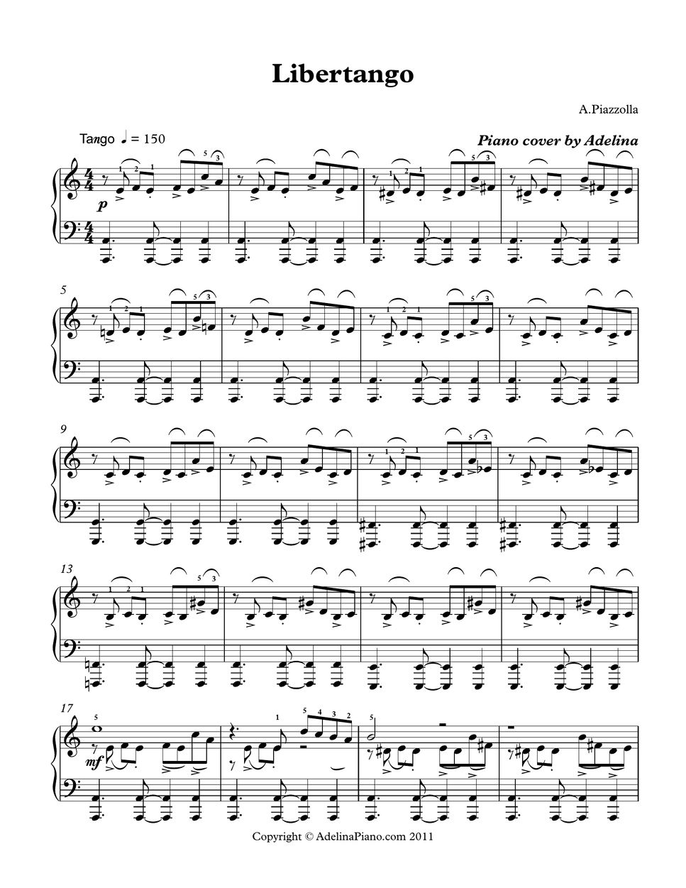 Apiazzolla Libertango Sheets By Adelina Piano 