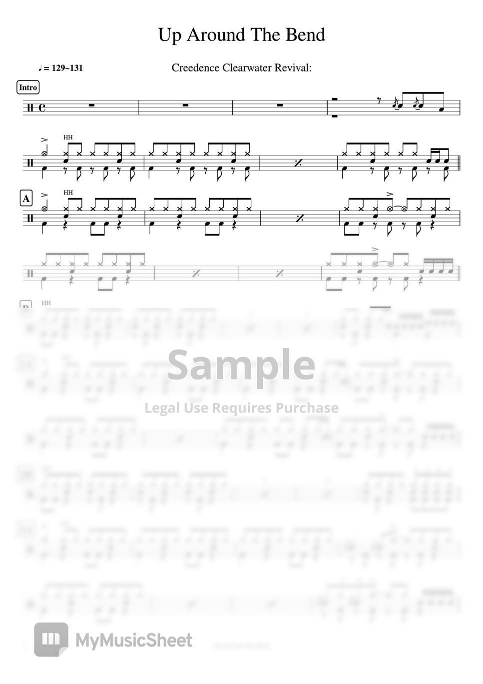 Creedence Clearwater Revival - Up Around The Bend by Cookai's J-pop Drum sheet music!!!