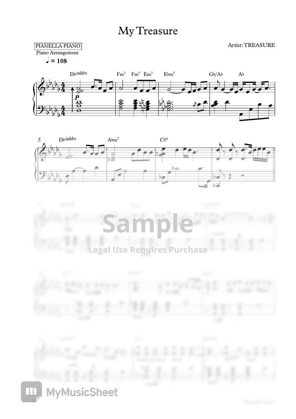 TREASURE - MY TREASURE (Piano Sheet) by Pianella Piano