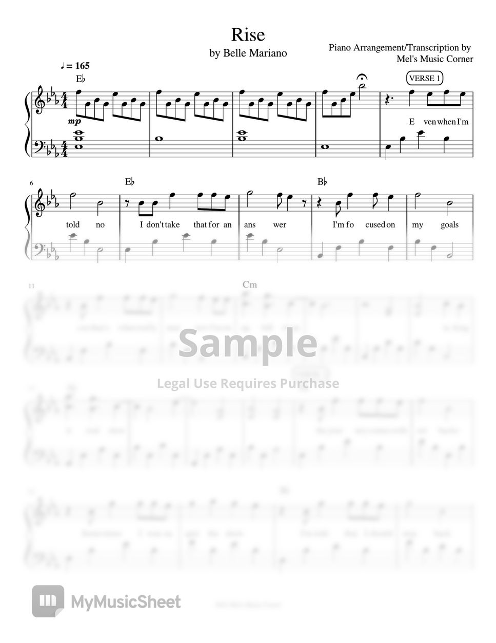 Belle Mariano - Rise (piano sheet music) by Mel's Music Corner