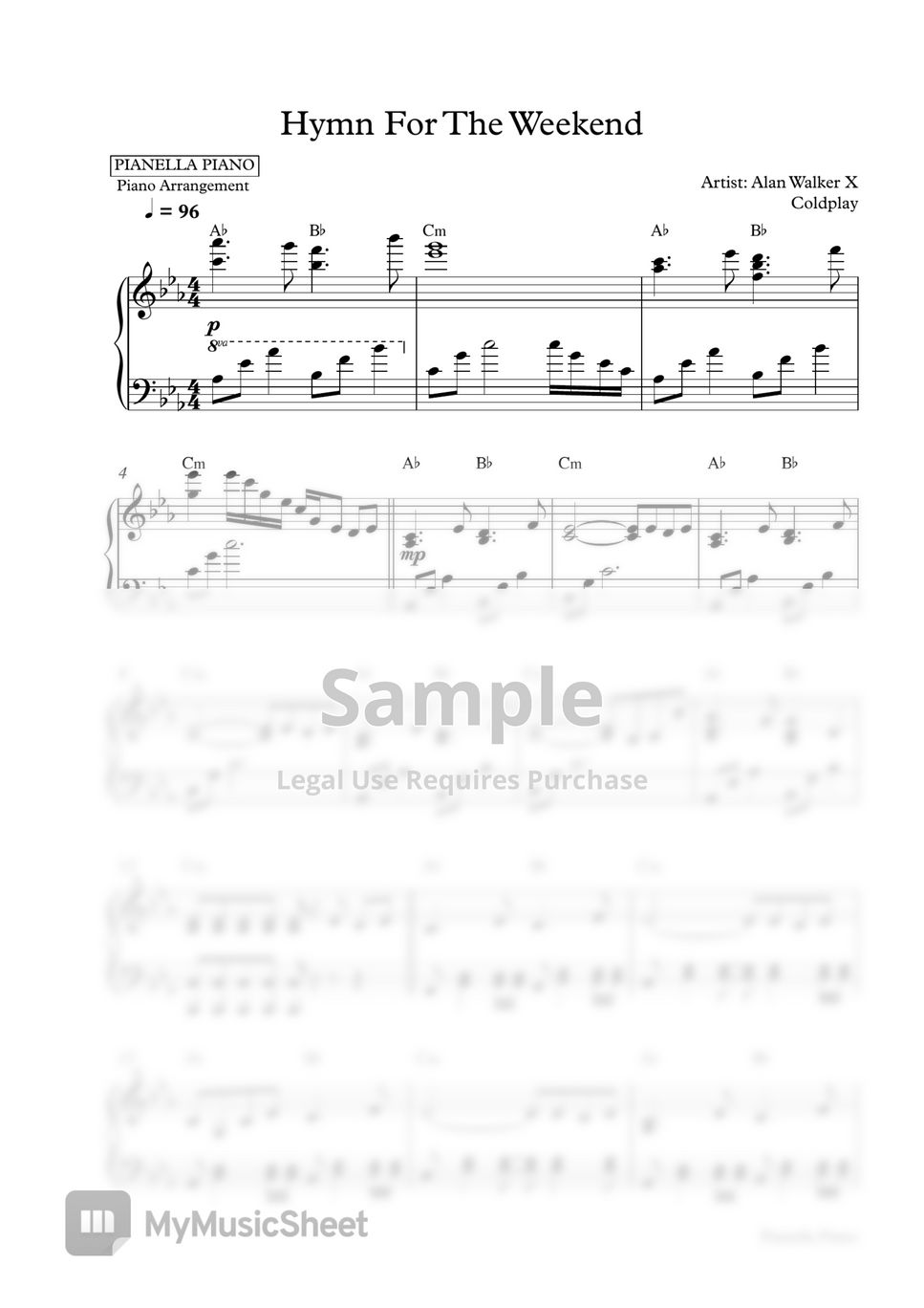 Alan Walker X Coldplay - Hymn For The Weekend (Piano Sheet) by Pianella Piano